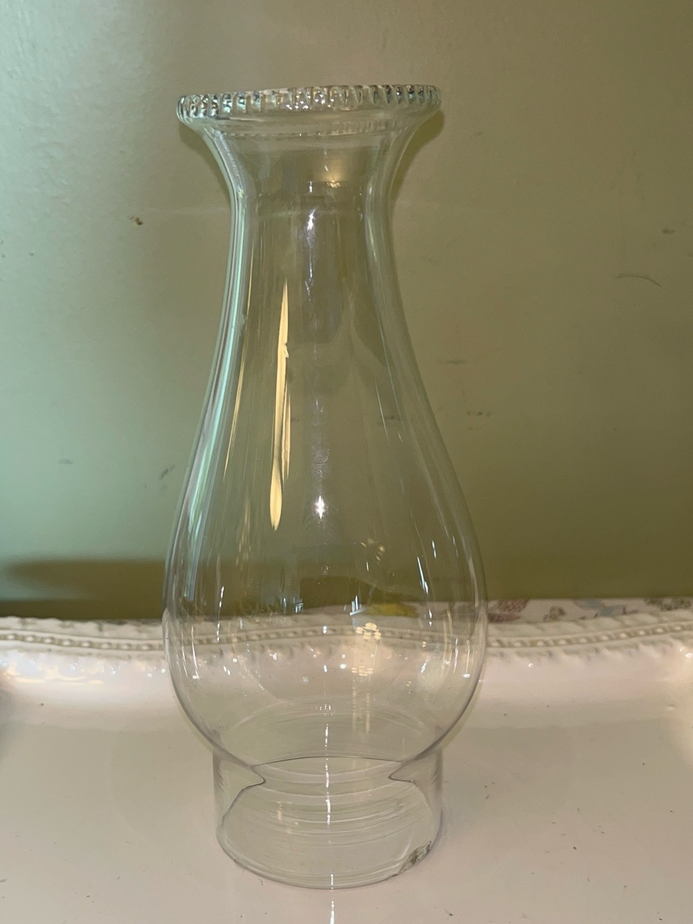 Beaded-top Clear Glass Hurricane Lamp Chimney Shade 8.5in Tall